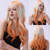 Ombre Orange & Beige Fringe Long Body Wave Wig for Party